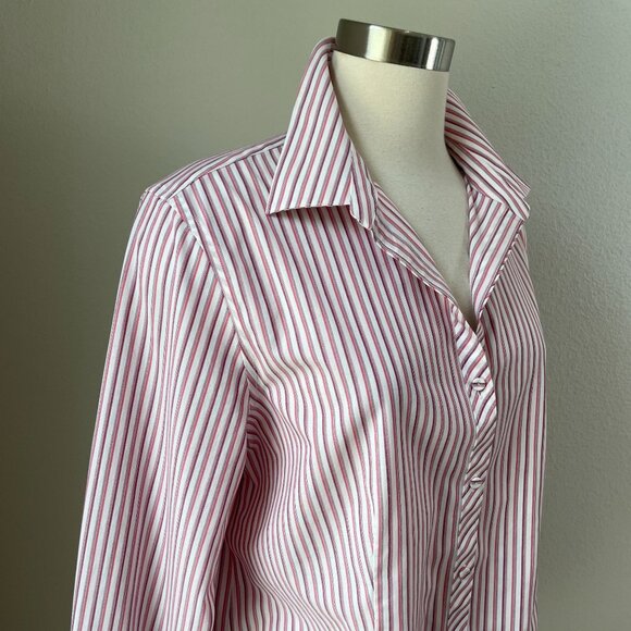 Talbots Womens 16 Wrinkle Resistant Button Up Stripe Shirt Long Sleeve Blouse - Picture 2 of 11